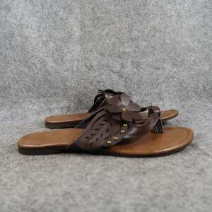 Madeline Stuart Shoes Womens 6.5 Sandals Slip On Flat Toe Ring Flower Brown Stud
